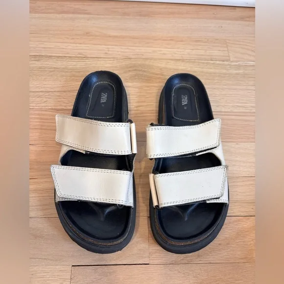 Zara double strap leather sandals size 39 - Picture 2 of 4